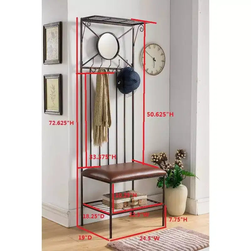 Banc de rangement d'entrée/couloir de marque avec porte-manteau, cuivre brossé