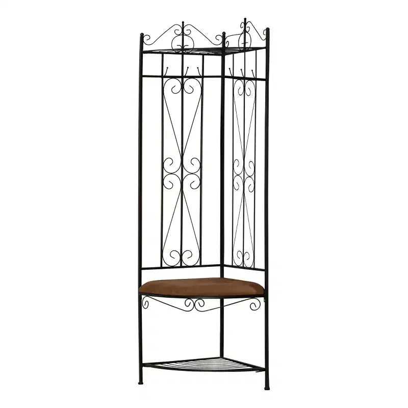 Meuble d'entrée d'angle avec banc et 6 patères, Noir