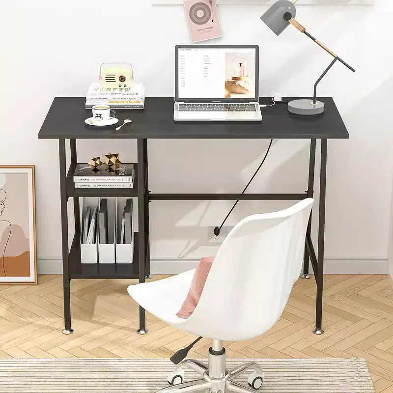 Bureau d'ordinateur, poste de travail de bureau à domicile, table pour ordinateur portable avec 2 étagères de rangement