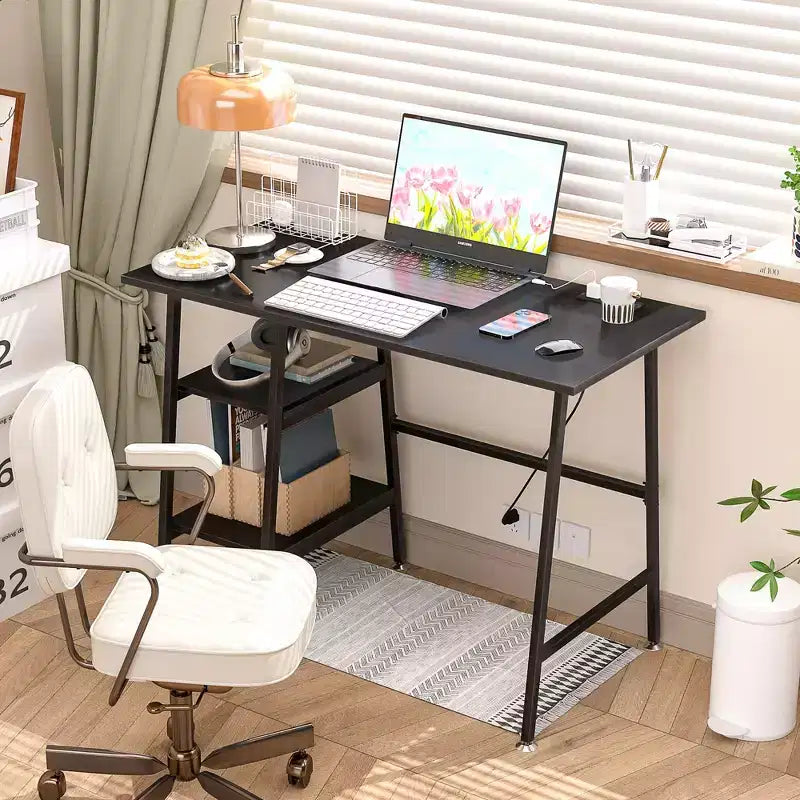 Bureau d'ordinateur, poste de travail de bureau à domicile, table pour ordinateur portable avec 2 étagères de rangement