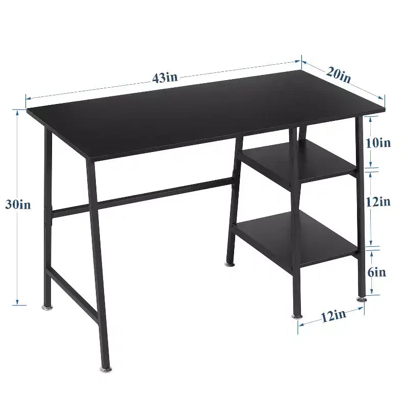 Bureau d'ordinateur, poste de travail de bureau à domicile, table pour ordinateur portable avec 2 étagères de rangement