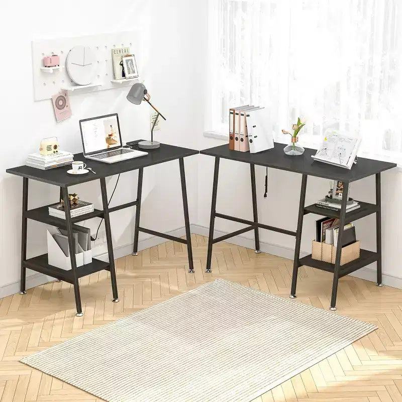 Bureau d'ordinateur, poste de travail de bureau à domicile, table pour ordinateur portable avec 2 étagères de rangement