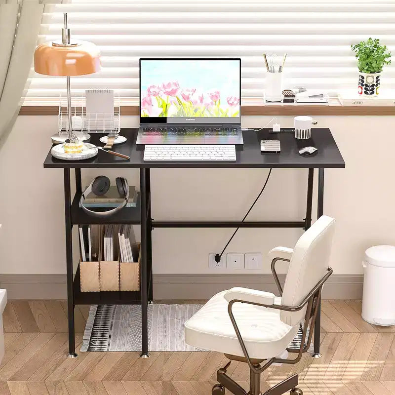 Bureau d'ordinateur, poste de travail de bureau à domicile, table pour ordinateur portable avec 2 étagères de rangement