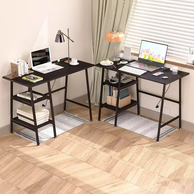 Bureau d'ordinateur, poste de travail de bureau à domicile, table pour ordinateur portable avec 2 étagères de rangement
