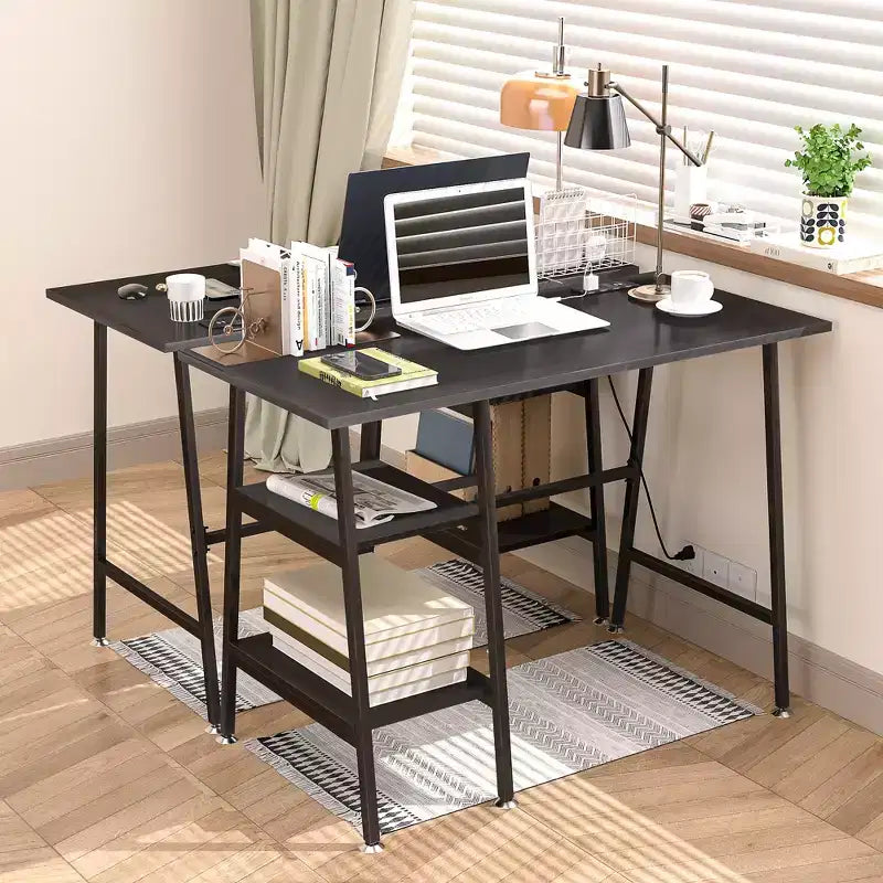 Bureau d'ordinateur, poste de travail de bureau à domicile, table pour ordinateur portable avec 2 étagères de rangement