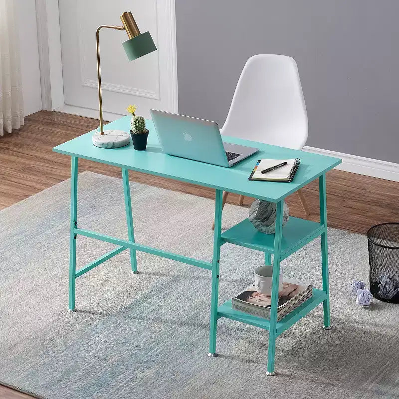 Bureau d'ordinateur, poste de travail de bureau à domicile, table pour ordinateur portable avec 2 étagères de rangement