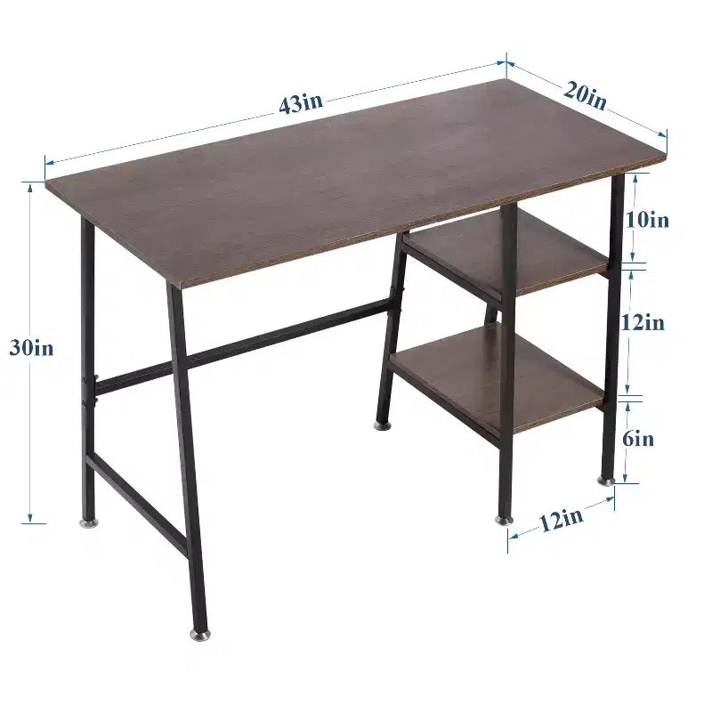 Bureau d'ordinateur, poste de travail de bureau à domicile, table pour ordinateur portable avec 2 étagères de rangement