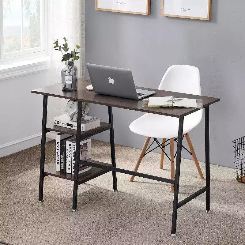 Bureau d'ordinateur, poste de travail de bureau à domicile, table pour ordinateur portable avec 2 étagères de rangement