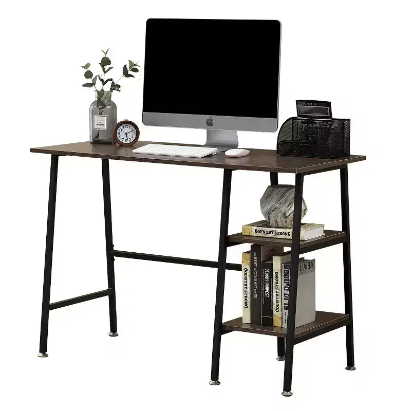Bureau d'ordinateur, poste de travail de bureau à domicile, table pour ordinateur portable avec 2 étagères de rangement