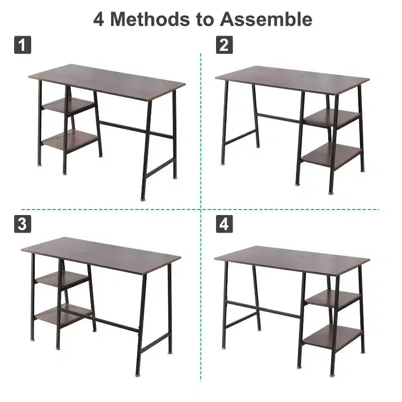 Bureau d'ordinateur, poste de travail de bureau à domicile, table pour ordinateur portable avec 2 étagères de rangement
