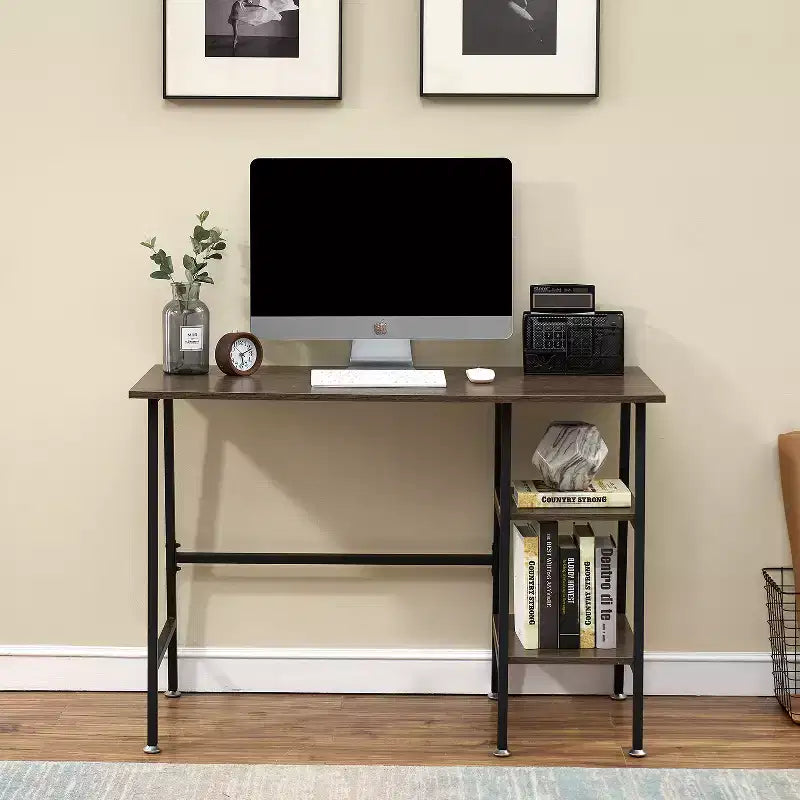 Bureau d'ordinateur, poste de travail de bureau à domicile, table pour ordinateur portable avec 2 étagères de rangement