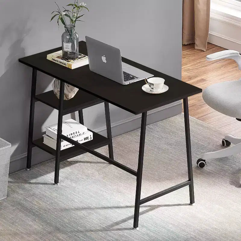 Bureau d'ordinateur, poste de travail de bureau à domicile, table pour ordinateur portable avec 2 étagères de rangement
