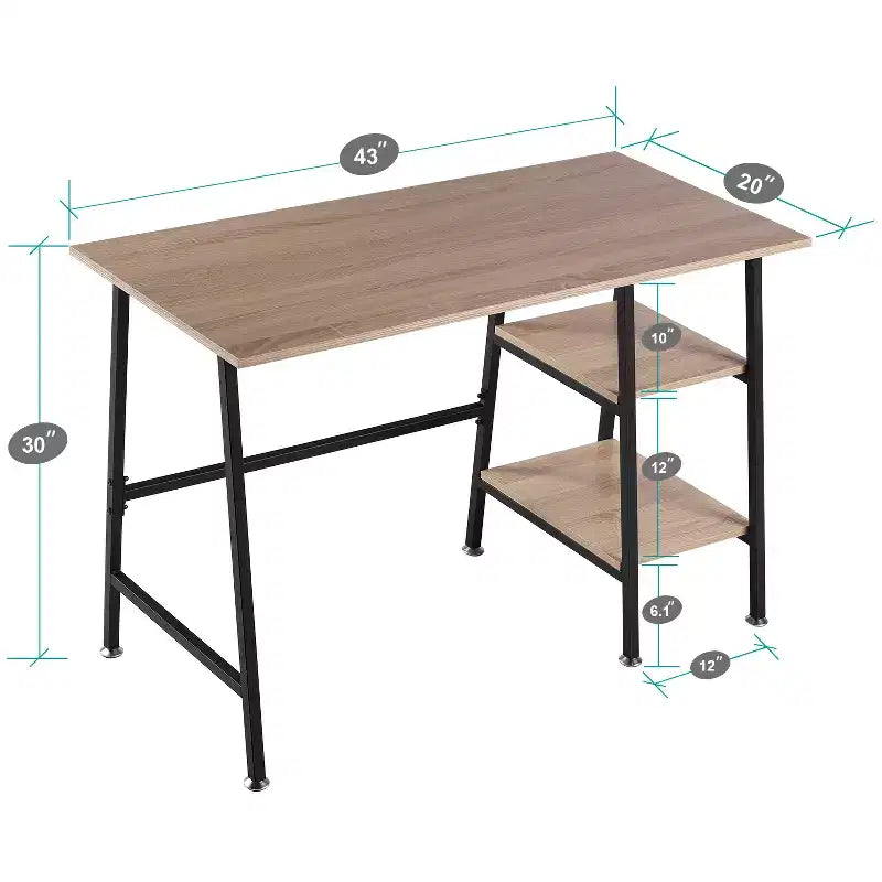 Bureau d'ordinateur, poste de travail de bureau à domicile, table pour ordinateur portable avec 2 étagères de rangement