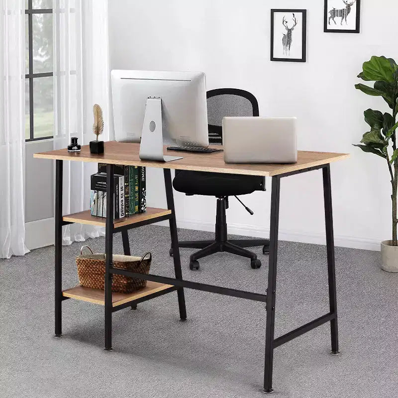 Bureau d'ordinateur, poste de travail de bureau à domicile, table pour ordinateur portable avec 2 étagères de rangement