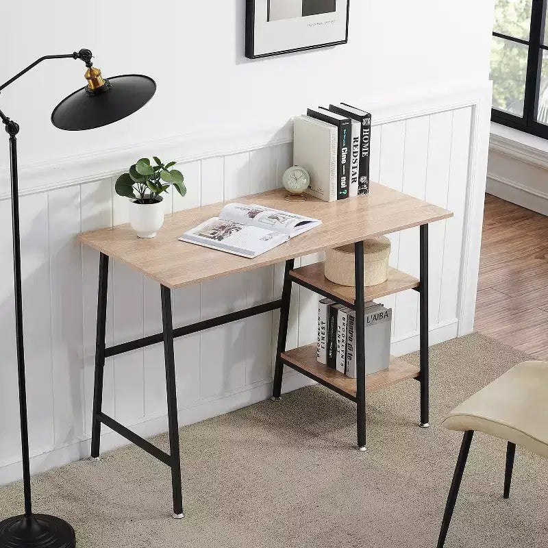 Bureau d'ordinateur, poste de travail de bureau à domicile, table pour ordinateur portable avec 2 étagères de rangement