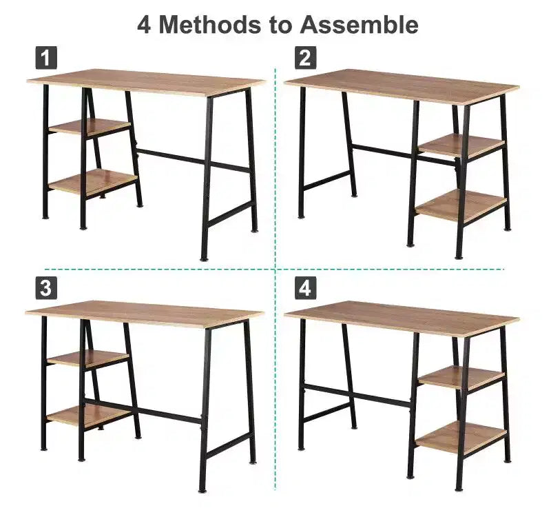 Bureau d'ordinateur, poste de travail de bureau à domicile, table pour ordinateur portable avec 2 étagères de rangement