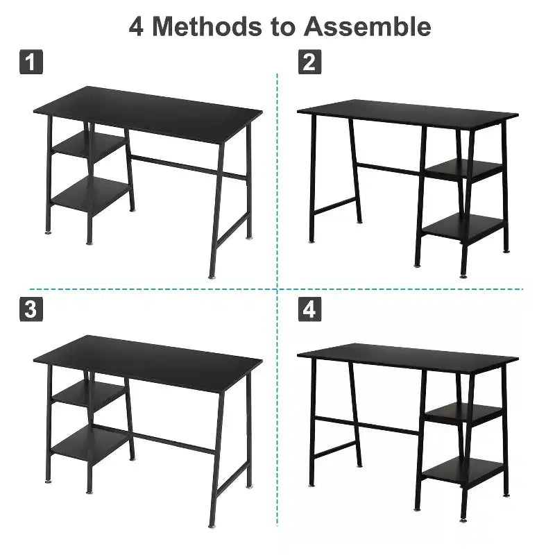 Bureau d'ordinateur, poste de travail de bureau à domicile, table pour ordinateur portable avec 2 étagères de rangement