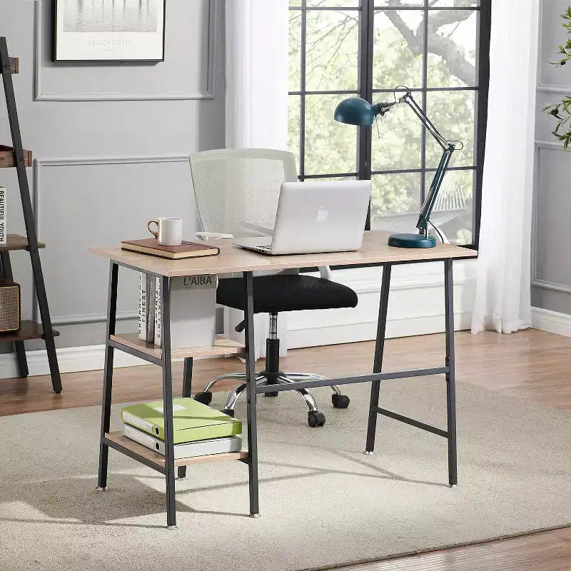 Bureau d'ordinateur, poste de travail de bureau à domicile, table pour ordinateur portable avec 2 étagères de rangement