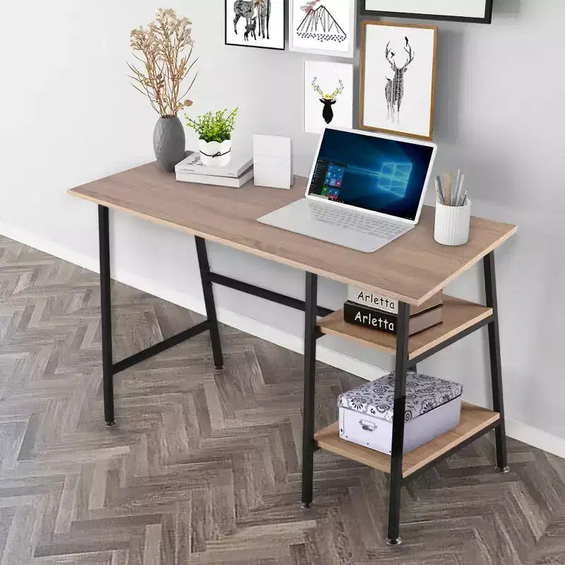 Bureau d'ordinateur, poste de travail de bureau à domicile, table pour ordinateur portable avec 2 étagères de rangement