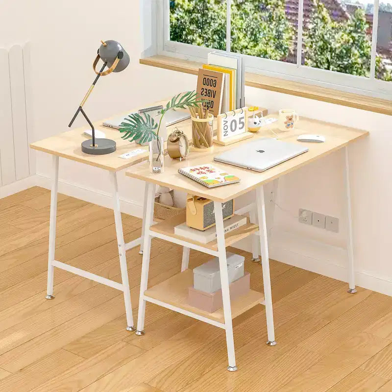 Bureau d'ordinateur, poste de travail de bureau à domicile, table pour ordinateur portable avec 2 étagères de rangement