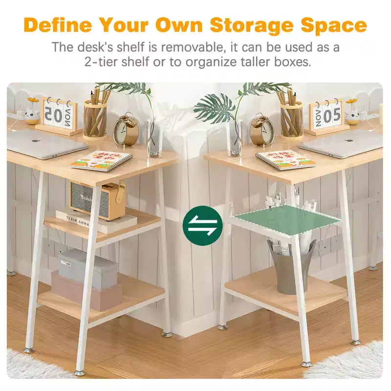Bureau d'ordinateur, poste de travail de bureau à domicile, table pour ordinateur portable avec 2 étagères de rangement