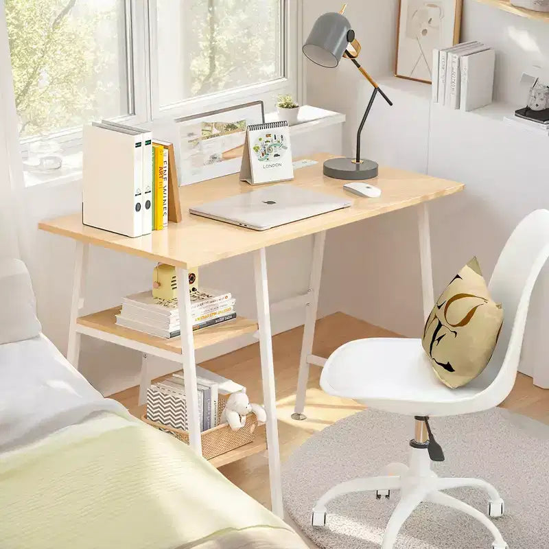 Bureau d'ordinateur, poste de travail de bureau à domicile, table pour ordinateur portable avec 2 étagères de rangement