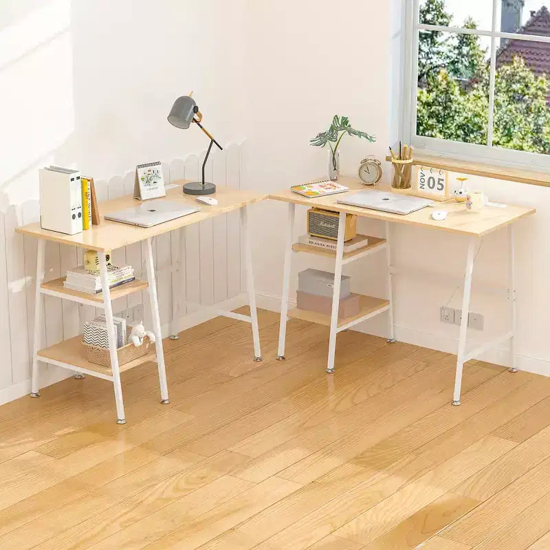 Bureau d'ordinateur, poste de travail de bureau à domicile, table pour ordinateur portable avec 2 étagères de rangement
