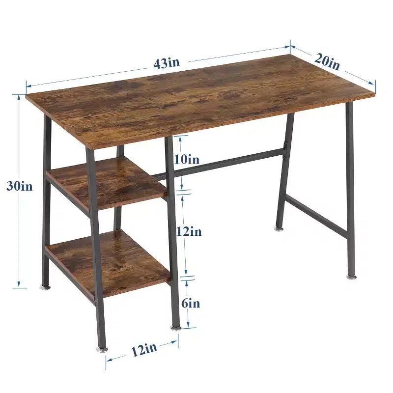 Bureau d'ordinateur, poste de travail de bureau à domicile, table pour ordinateur portable avec 2 étagères de rangement