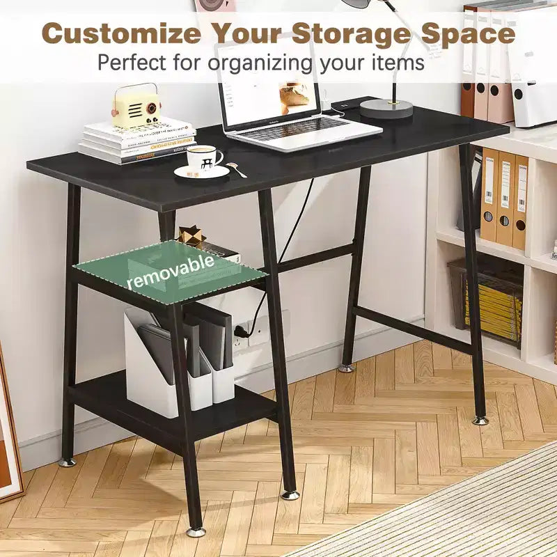 Bureau d'ordinateur, poste de travail de bureau à domicile, table pour ordinateur portable avec 2 étagères de rangement