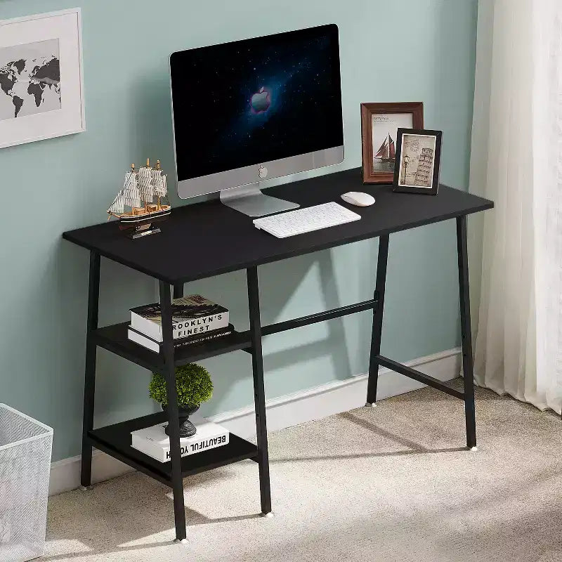 Bureau d'ordinateur, poste de travail de bureau à domicile, table pour ordinateur portable avec 2 étagères de rangement