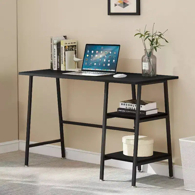VECELO Computer Desk Home Office Workstation Study Laptop Table with 2 Tier Storage Shelves