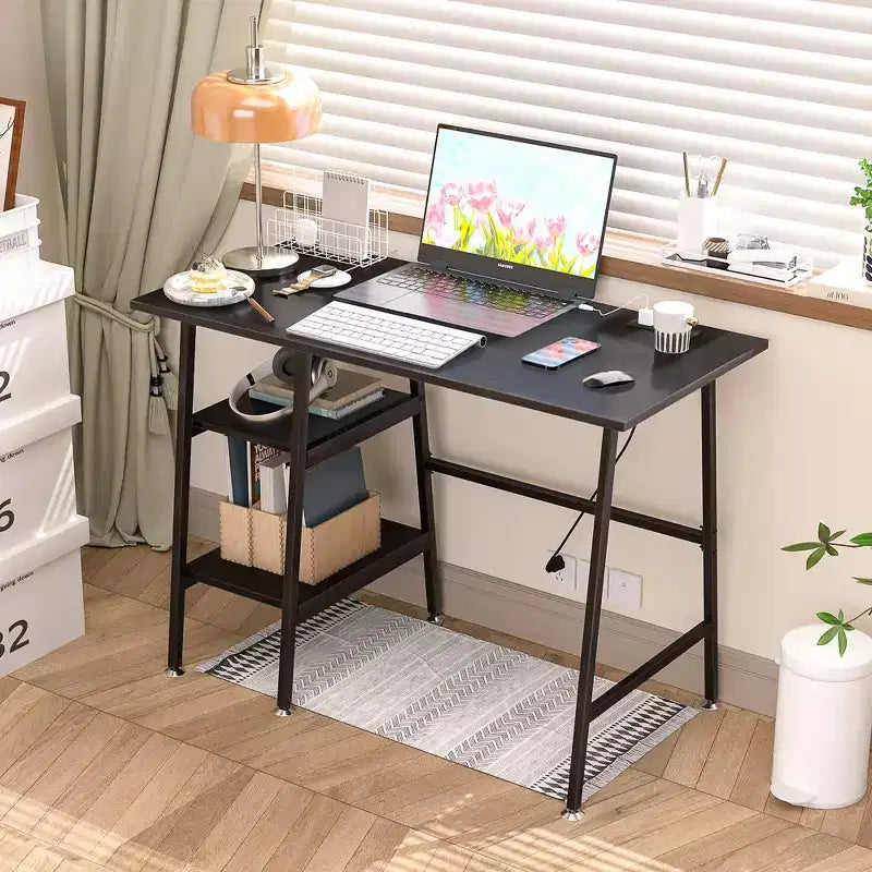 Bureau d'ordinateur, poste de travail de bureau à domicile, table pour ordinateur portable avec 2 étagères de rangement