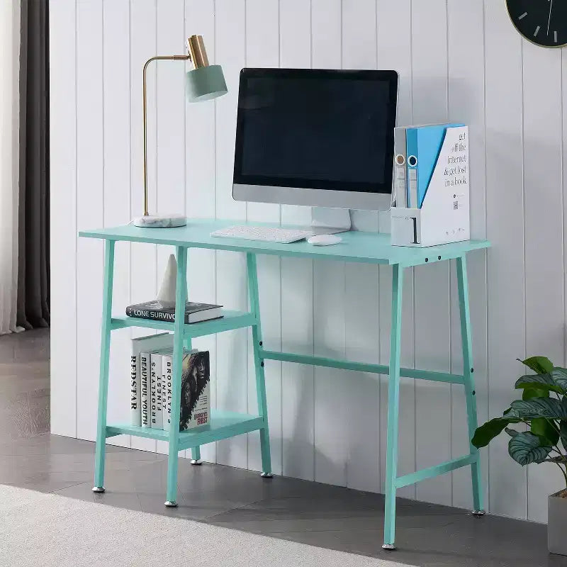 Bureau d'ordinateur, poste de travail de bureau à domicile, table pour ordinateur portable avec 2 étagères de rangement