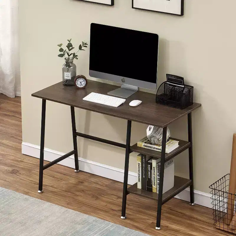 Bureau d'ordinateur, poste de travail de bureau à domicile, table pour ordinateur portable avec 2 étagères de rangement