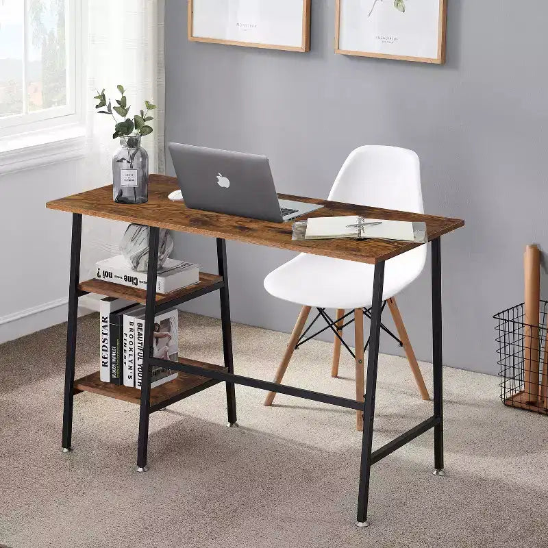 Bureau d'ordinateur, poste de travail de bureau à domicile, table pour ordinateur portable avec 2 étagères de rangement