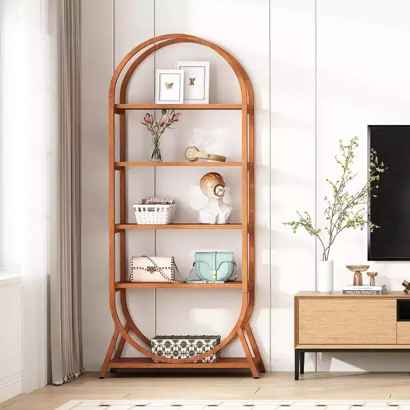 Étagère ouverte à 5 niveaux, Bibliothèque cintrée de 180 cm de haut, Étagère de rangement moderne autoportante pour bureau, salon