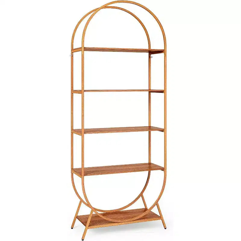 Étagère ouverte à 5 niveaux, Bibliothèque cintrée de 180 cm de haut, Étagère de rangement moderne autoportante pour bureau, salon