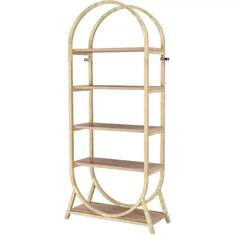 Étagère ouverte à 5 niveaux, Bibliothèque cintrée de 180 cm de haut, Étagère de rangement moderne autoportante pour bureau, salon