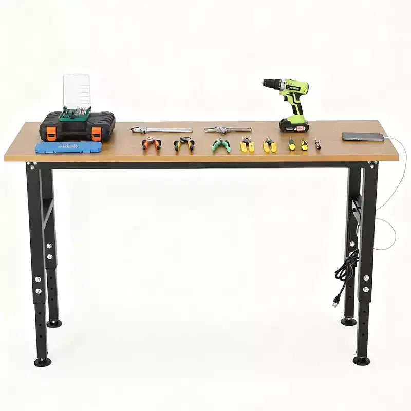 Heavy-Duty 60 Steel Workbench | Adjustable Height & Power Outlet | 2500 LBS Capacity for Garage, Workshop & Home