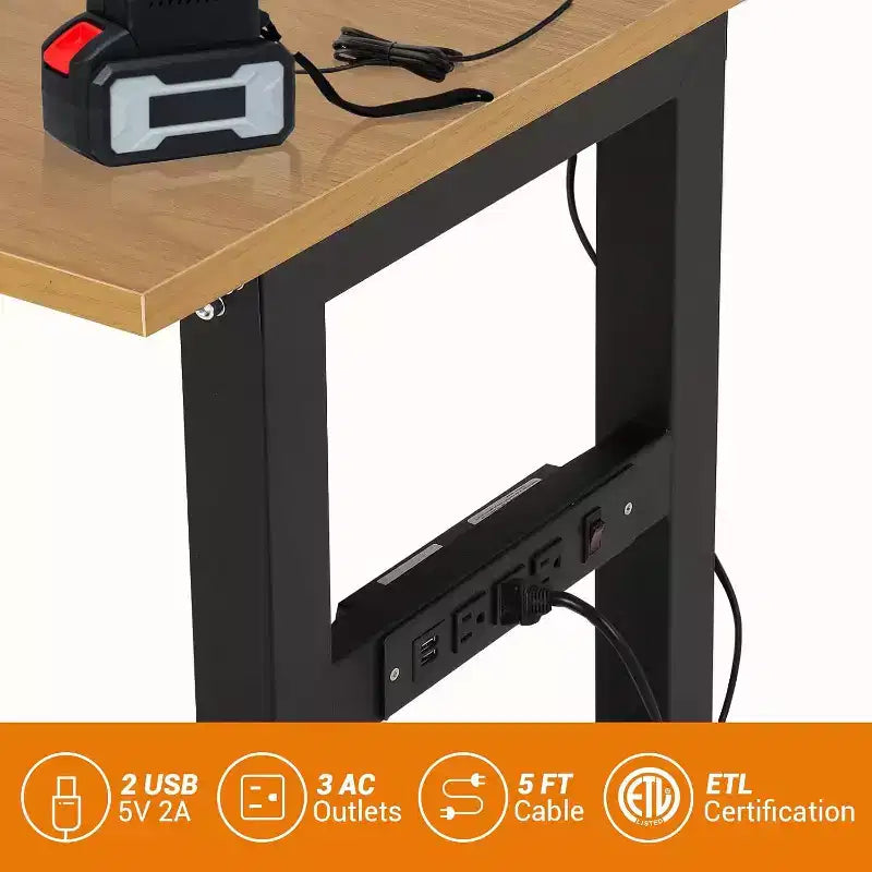 Établi robuste en acier de 60 po | Hauteur réglable et prise de courant | Capacité de 2 134 kg pour garage, atelier et maison