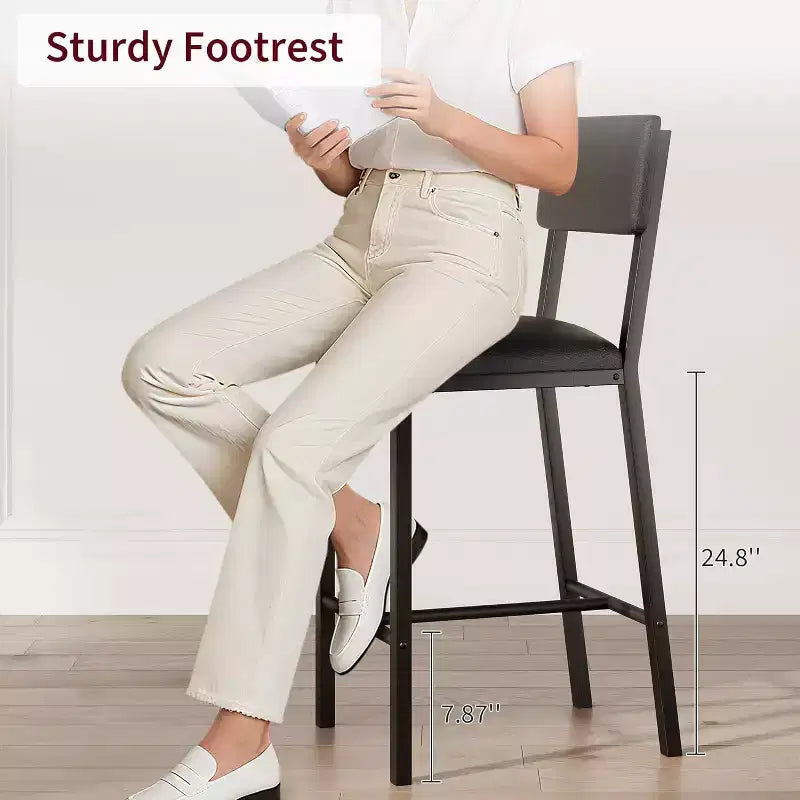 Tabourets de bar rembourrés, en cuir  avec dossier, repose-pieds, hauteur de comptoir, pieds métalliques épaissis pour îlot de cuisine/bar