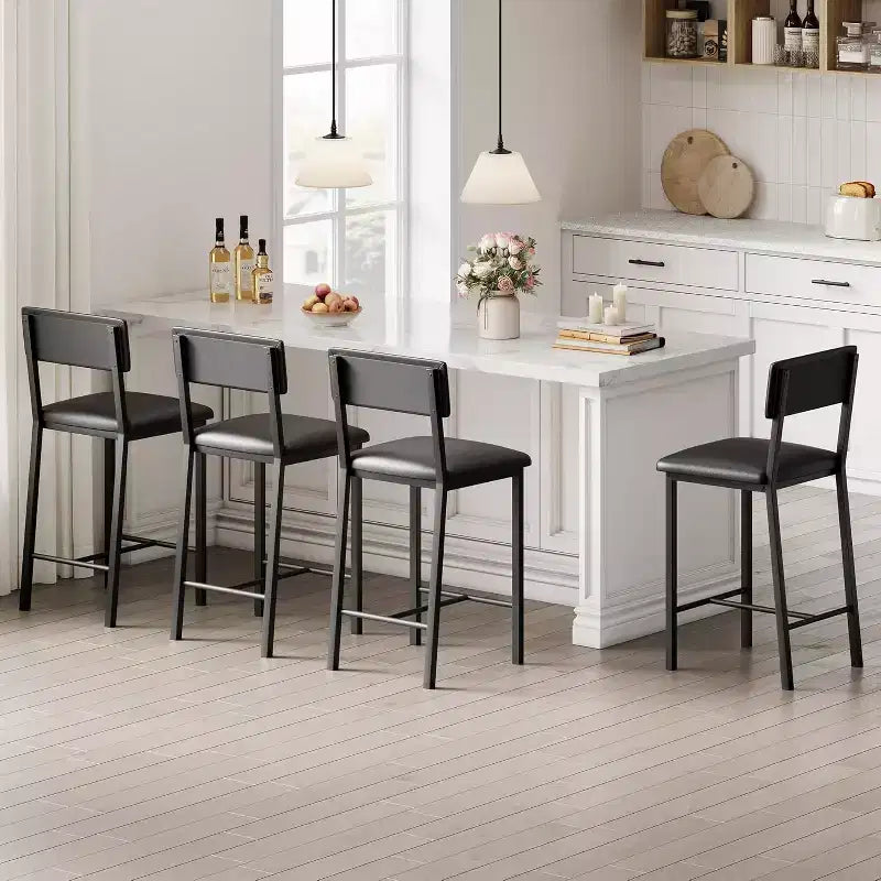 Tabourets de bar rembourrés, en cuir  avec dossier, repose-pieds, hauteur de comptoir, pieds métalliques épaissis pour îlot de cuisine/bar