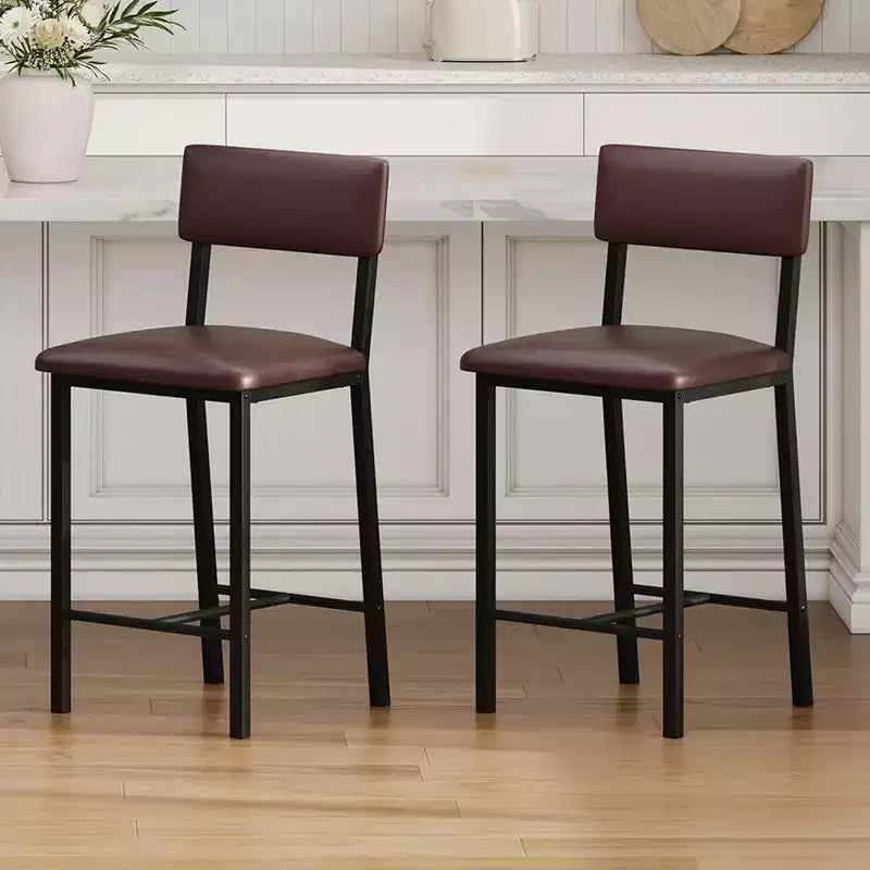 Tabourets de bar rembourrés, en cuir  avec dossier, repose-pieds, hauteur de comptoir, pieds métalliques épaissis pour îlot de cuisine/bar