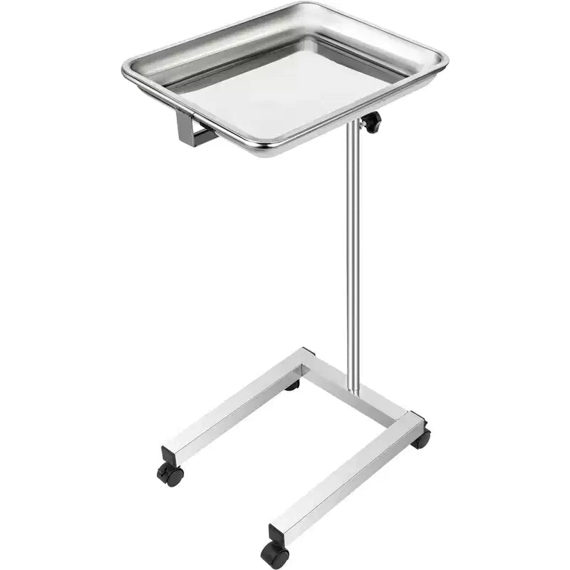 VEVOR Lab Cart, Stainless Steel Mayo Tray Stand 18 x 14 in Trolley Mayo Stand, Adjustable Height 32-51 in Instrument Tray, Silver