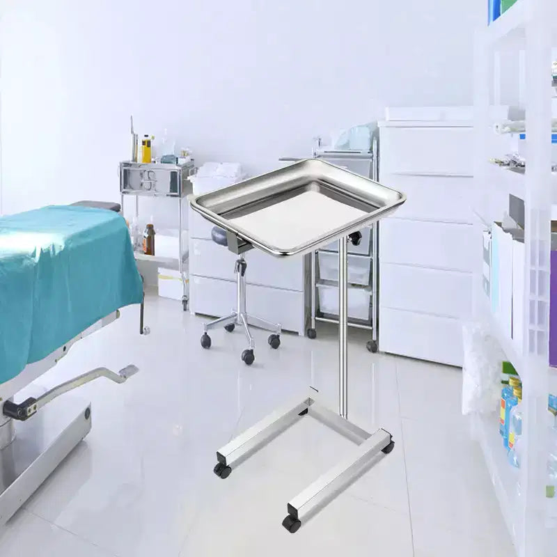 Chariot de laboratoire, support de plateau Mayo en acier inoxydable 45,7 x 35,6 cm, chariot de service médical réglable en hauteur de 81 à 130 cm, plateau à instruments, argenté