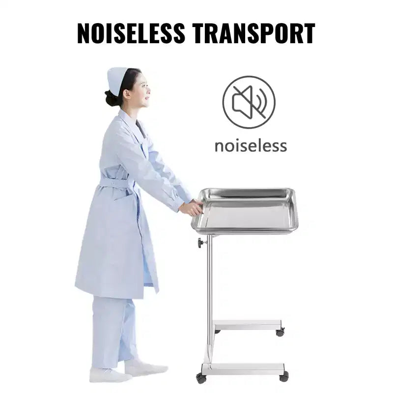 Chariot de laboratoire, support de plateau Mayo en acier inoxydable 45,7 x 35,6 cm, chariot de service médical réglable en hauteur de 81 à 130 cm, plateau à instruments, argenté