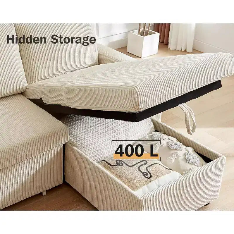 Canapé-lit d'angle en forme de L de 81 pouces avec lit gigogne 4 en 1, chaise longue de rangement, ports USB, poche latérale pour salon