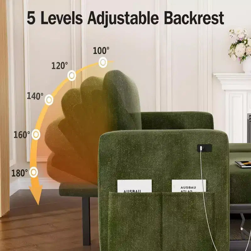 Canapé-lit d'angle en forme de L de 81 pouces avec lit gigogne 4 en 1, chaise longue de rangement, ports USB, poche latérale pour salon