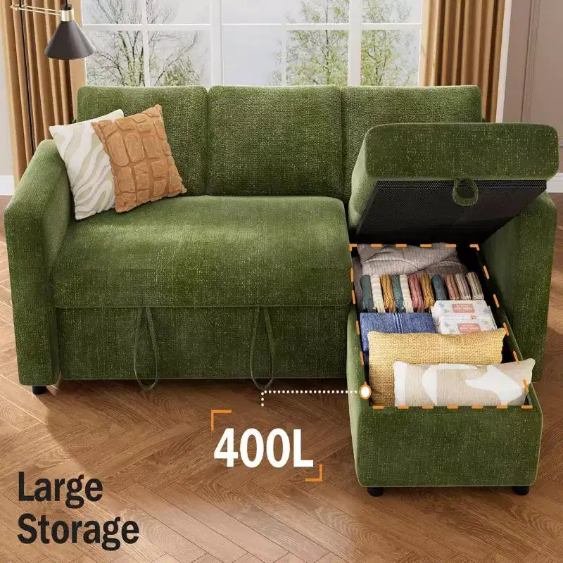 Canapé-lit d'angle en forme de L de 81 pouces avec lit gigogne 4 en 1, chaise longue de rangement, ports USB, poche latérale pour salon