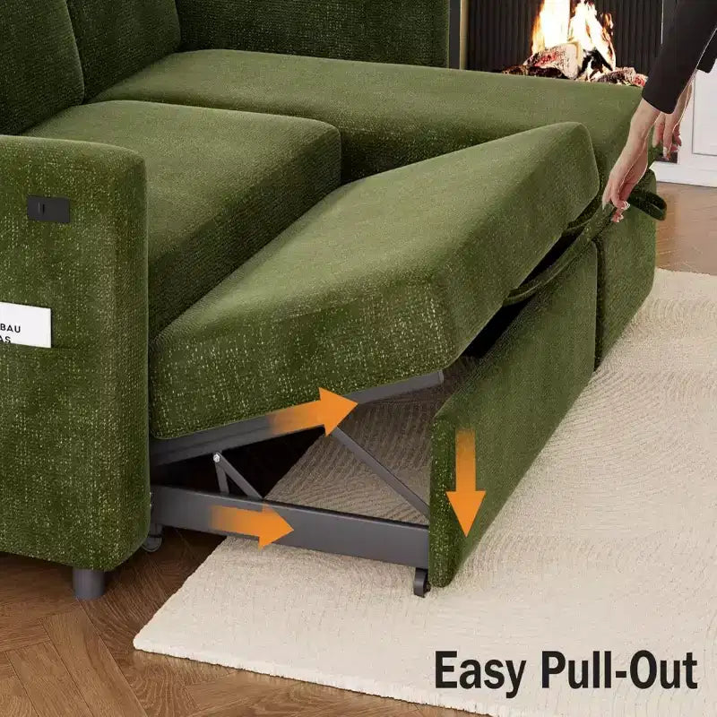 Canapé-lit d'angle en forme de L de 81 pouces avec lit gigogne 4 en 1, chaise longue de rangement, ports USB, poche latérale pour salon
